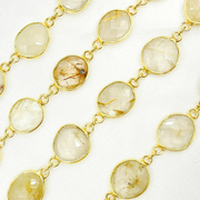 Golden Rutile Organic Shape Bezel Gold Plated Wire Chain.